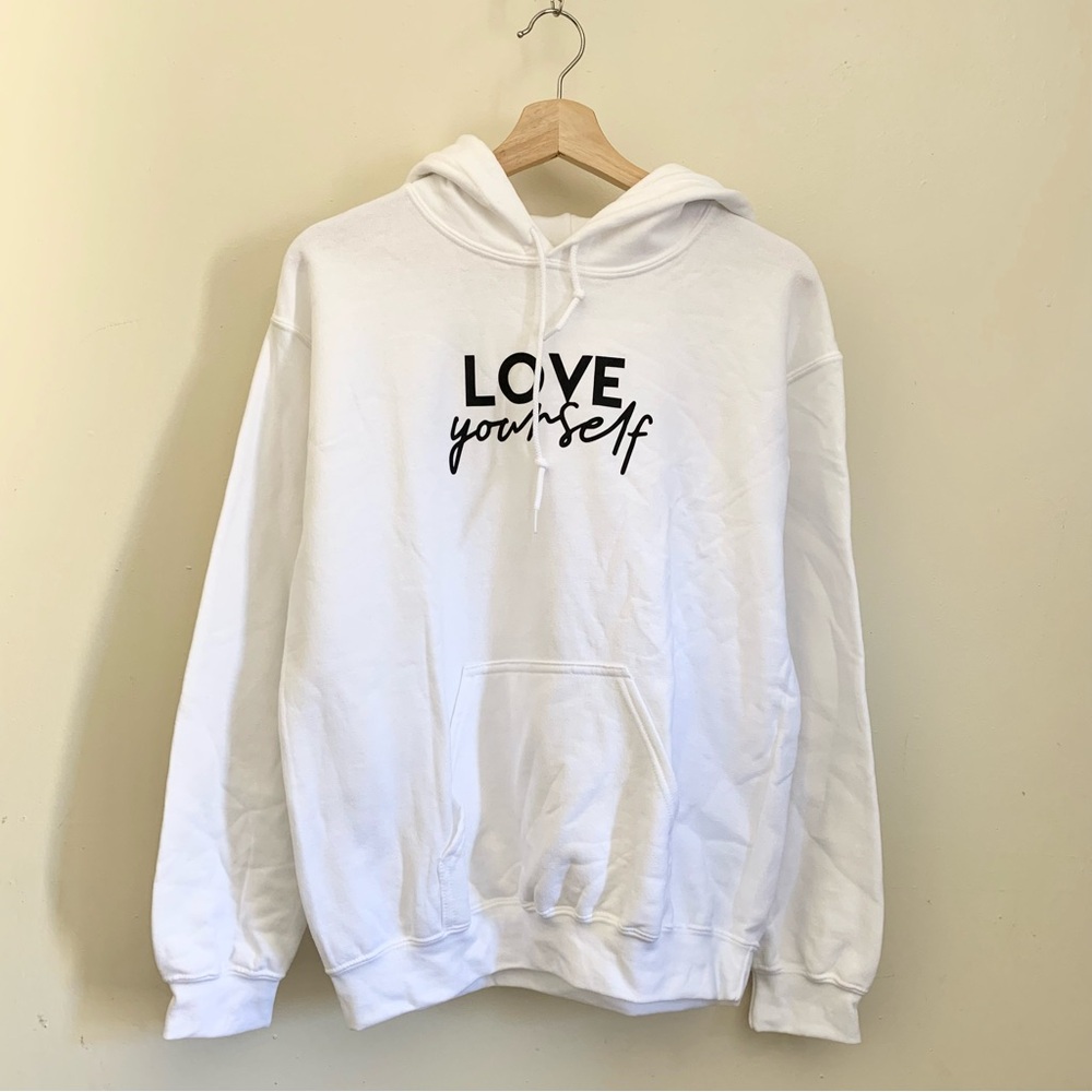 Love Yourself White Custom Hoodie US Small